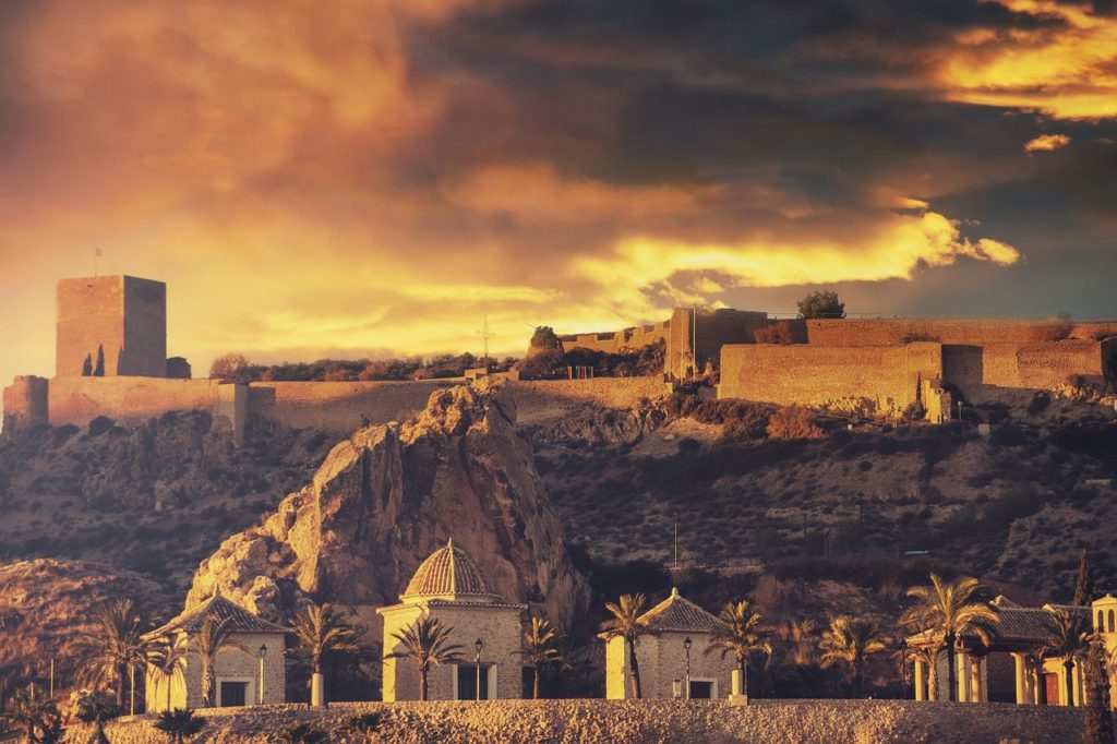 castle, church, sunset